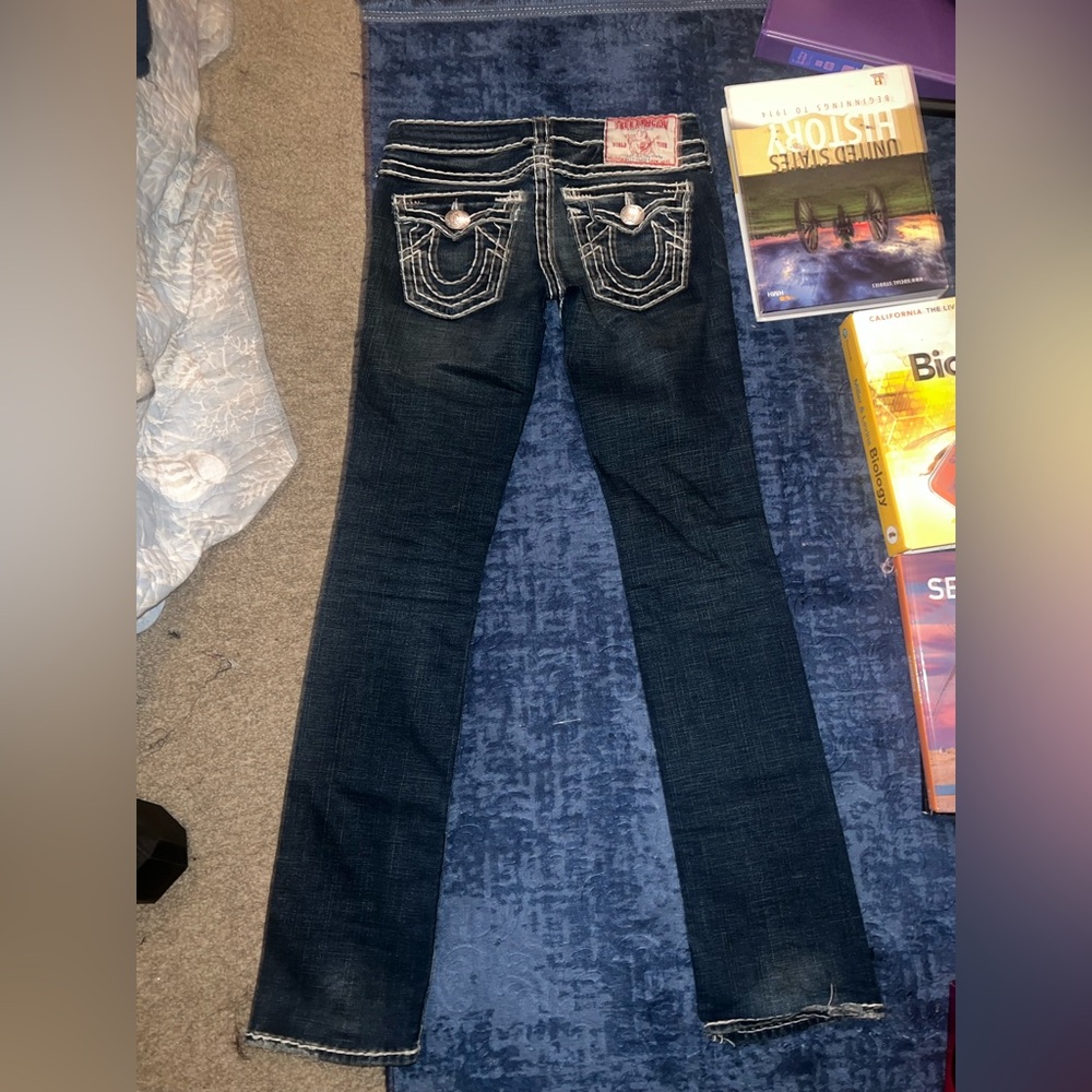 True Religion Billy Super T Womens Jeans Low Rise Vintage UNALTERED INSEAM